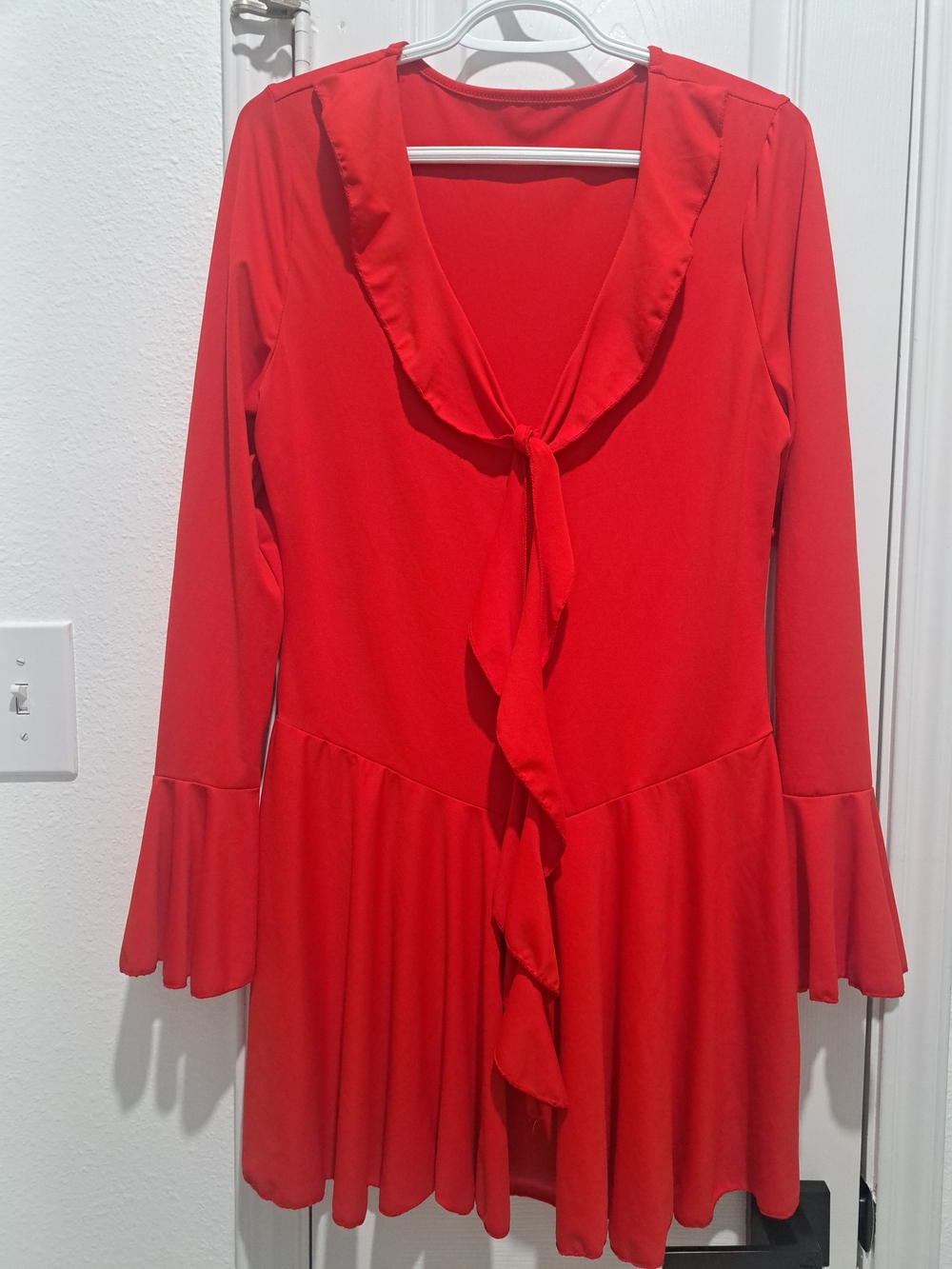 SHEIN Red Tie-Neck Ruffle Midi Dress